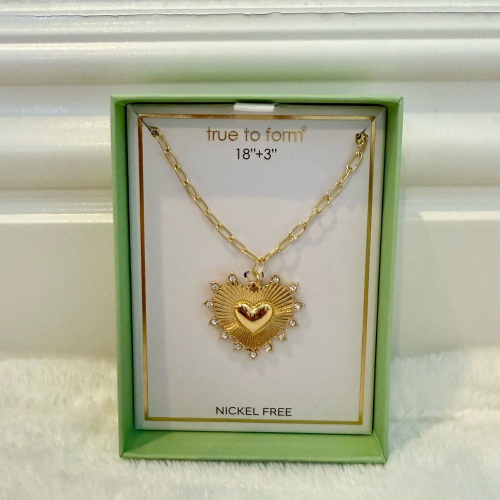 True to Form Gold Heart CZ Stone Pendant Necklace